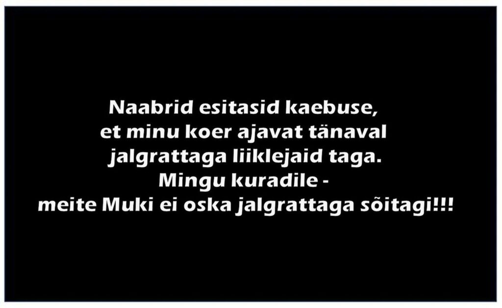 Minu koer ajavat tänaval jalgrattaga liiklejaid taga