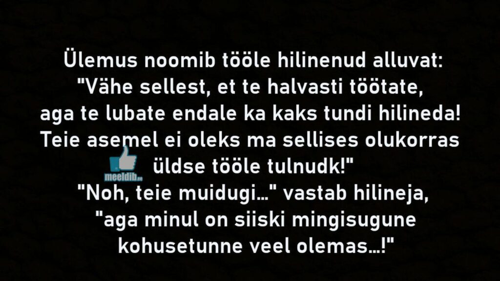 Vähe sellest, et te halvasti töötate, aga te lubate endale ka kaks tundi hilineda!