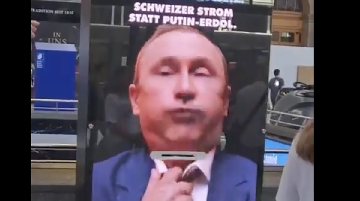 VIDEO: Šveitsis pandi üles Putini kujutisega stendid