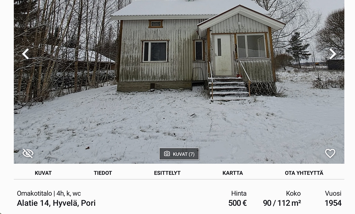 Odav väljamüük: üle Soome müüakse nüüd maju ja kortereid vaid mõne tuhandega, mõnda isegi mõne sajaga