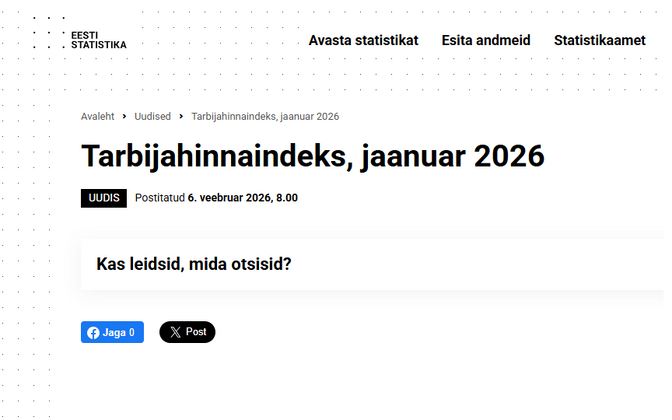 Uue metoodika alusel leitud tarbijahinnaindeksi muutus jäi avaldamata
