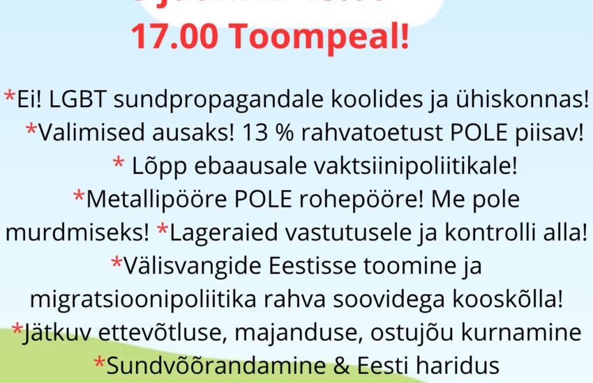 Toompeal toimub 3. juunil valitsuskriitiline meeleavaldus „Aitab! 13% astu tagasi!“